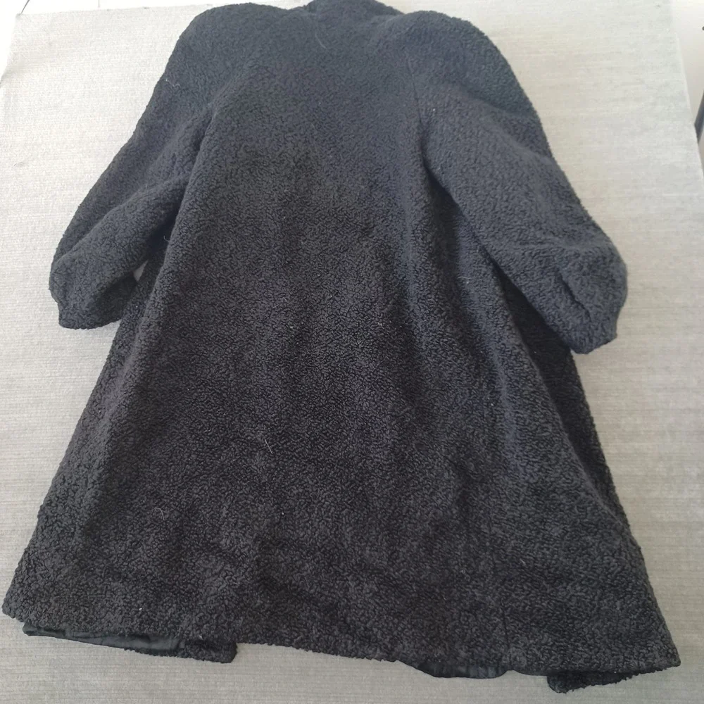 Vintage Persian Lambswool Curly Swing Coat Women M Black Babe Lamm Brocade Lined